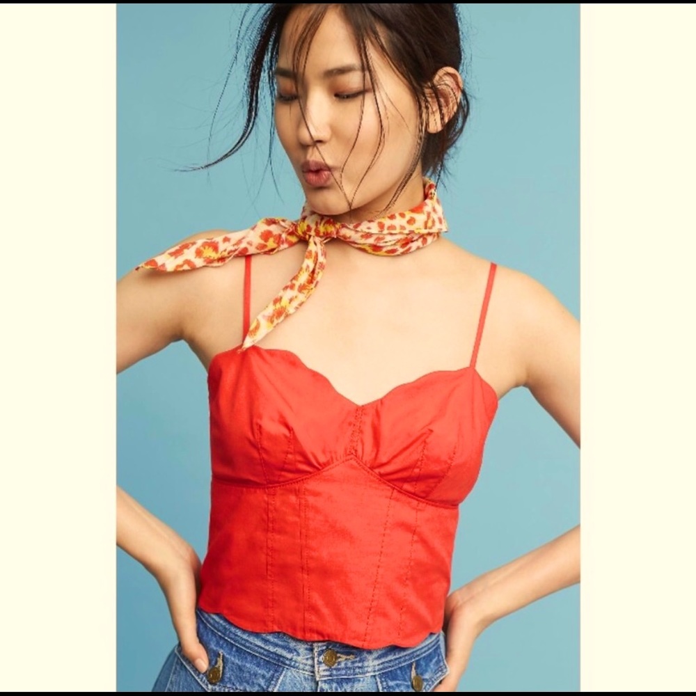 Anthropologie Maeve Bo Scalloped Crop Top in Red